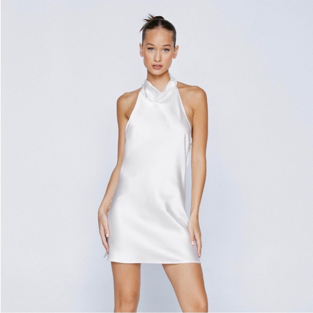 Nasty Gal White Satin Halter Neck Mini Dress